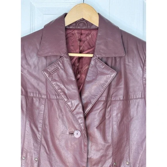 Vintage Etienne Aigner Oxblood Red Leather Short Trench Coat Sz M? - Picture 3 of 16